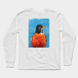 American Robin Bird Drawing Long Sleeve T-Shirt